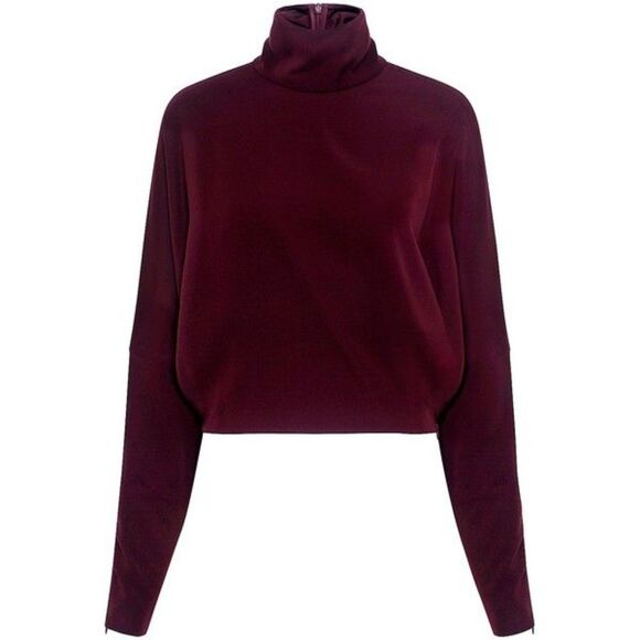McQ Alexander McQueen Women's Crepe Oxblood Turtleneck Cropped Top Size 6 - Picture 10 of 14